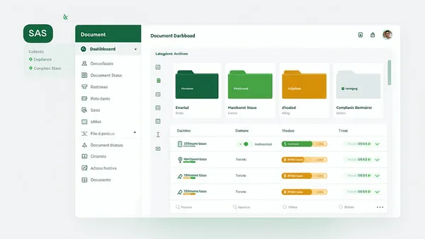 Compliance audit archive dashboard with organized document categories