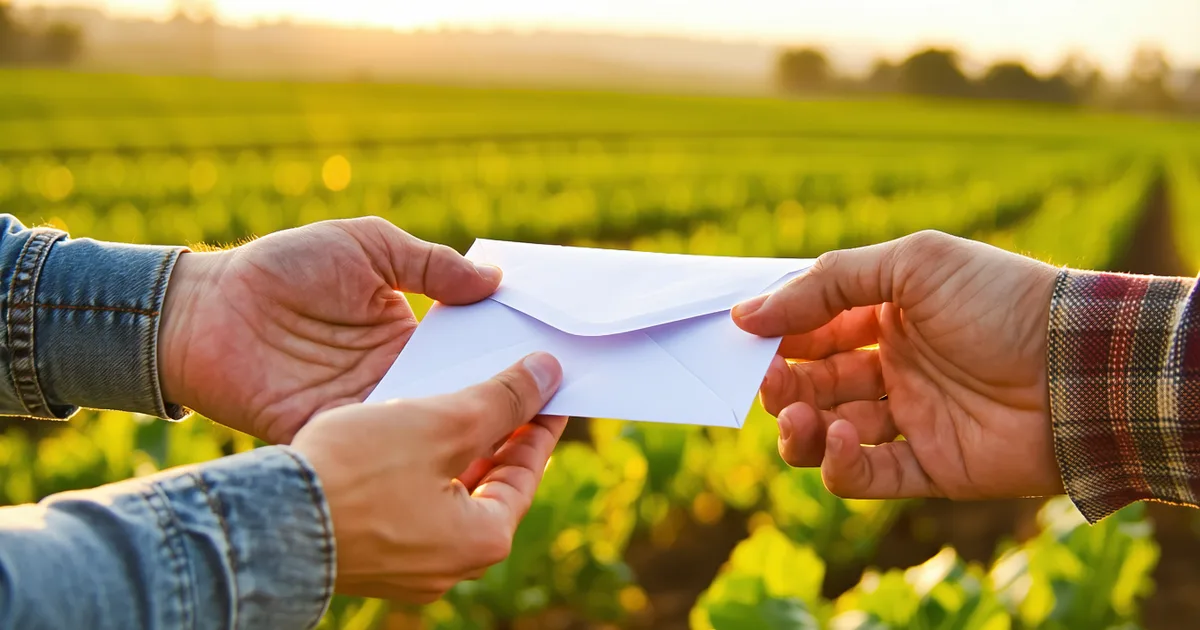 Farm worker counting wages in an agricultural field setting